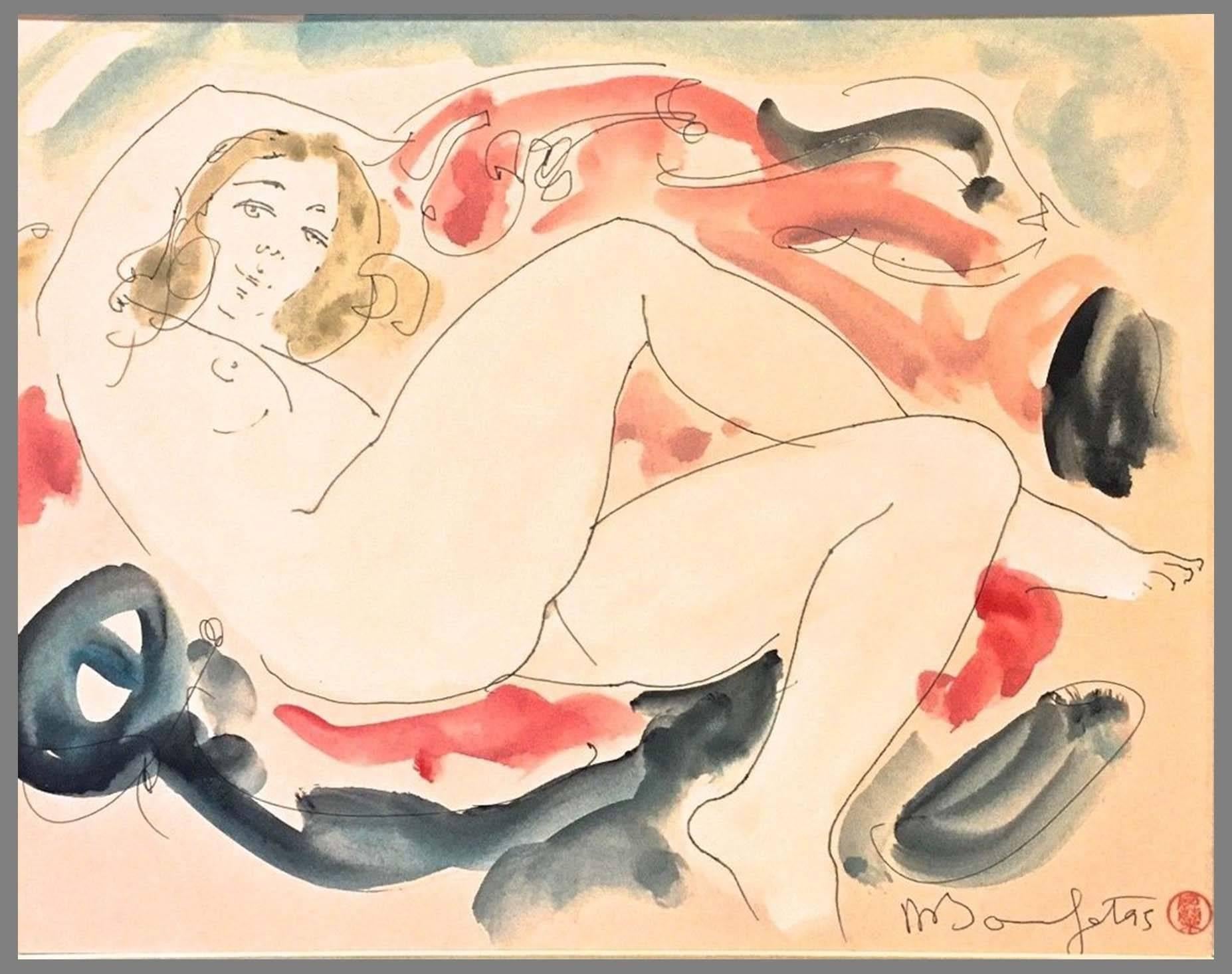 Alain Bonnefoit Nude Painting - Lounging Nude
