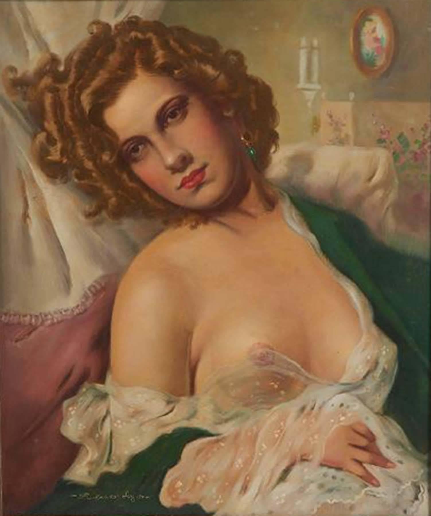 Lajos Polczer Nude Painting - Nude Portrait