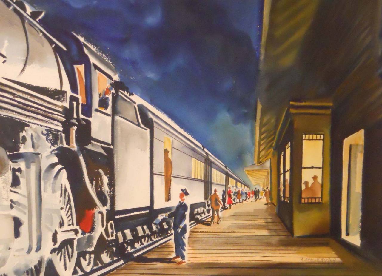 Aiden Lassell Ripley Landscape Painting - Train Station