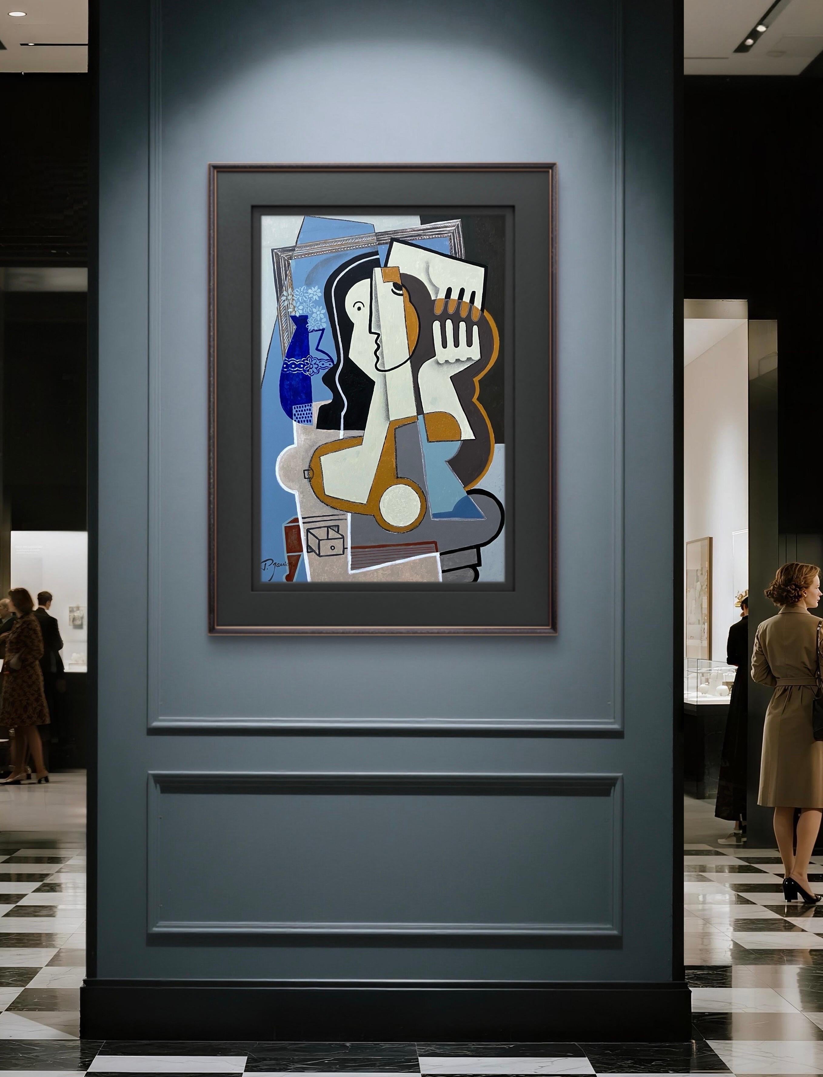 Sa réflexion - Cubisme Painting par Pascal Jarrion 