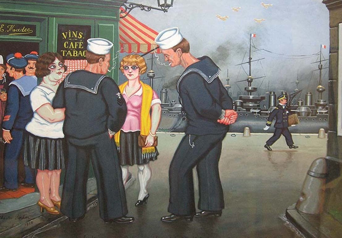 Charles Rocher Figurative Painting - Les Marins Americains