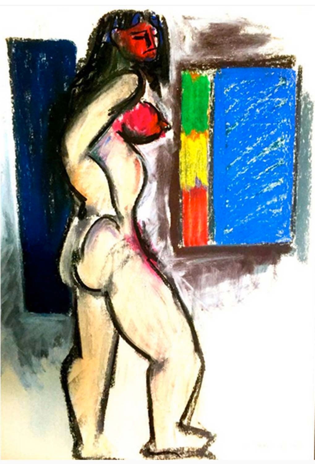 Hans Burkhardt Figurative Painting - Standing Nude