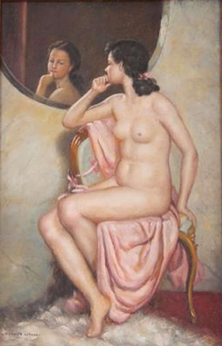 Auguste Leroux Nude Painting - A Reflective Moment