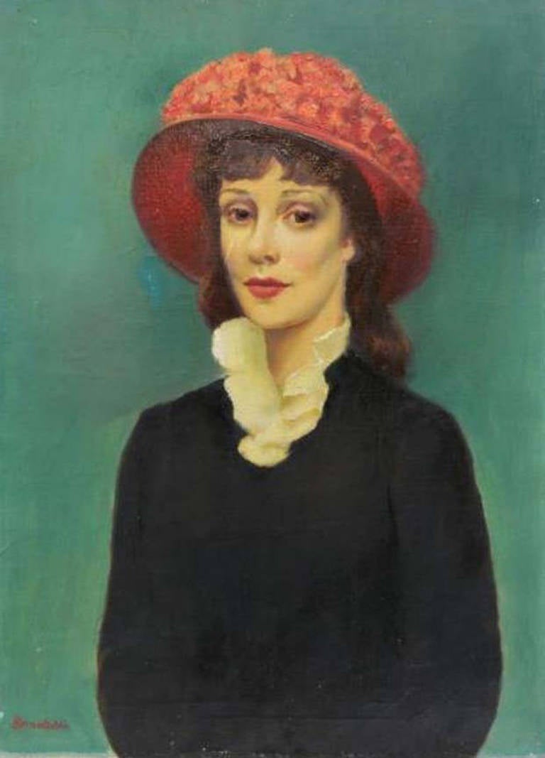 Rudolf Anton Bernatschke Portrait Painting - Woman in Red Hat