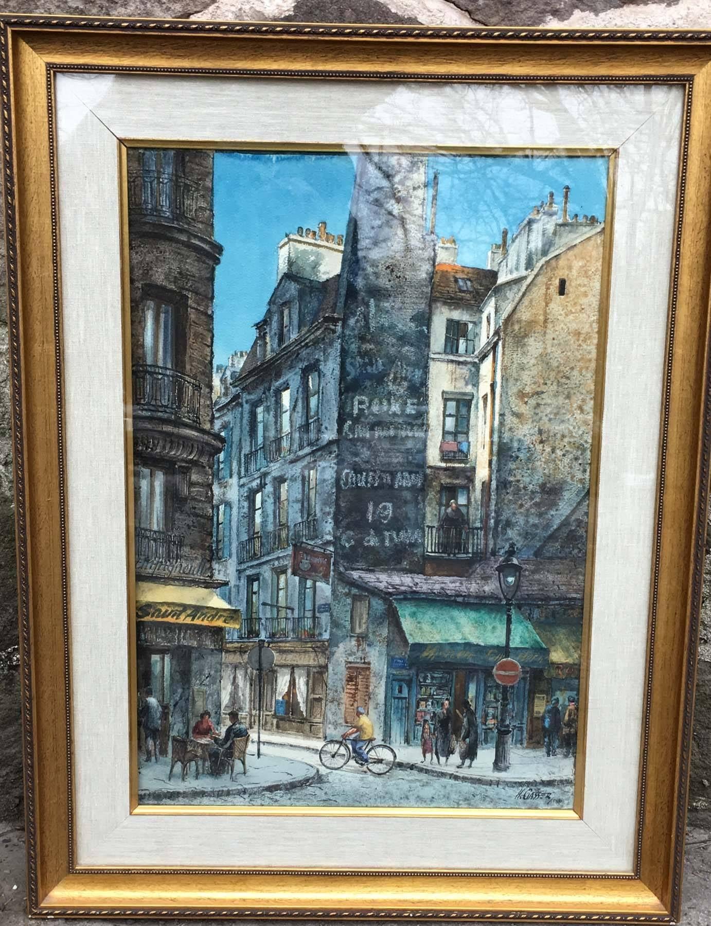 Rue St. Andre des Arts, Paris - Painting by Henry Martin Gasser