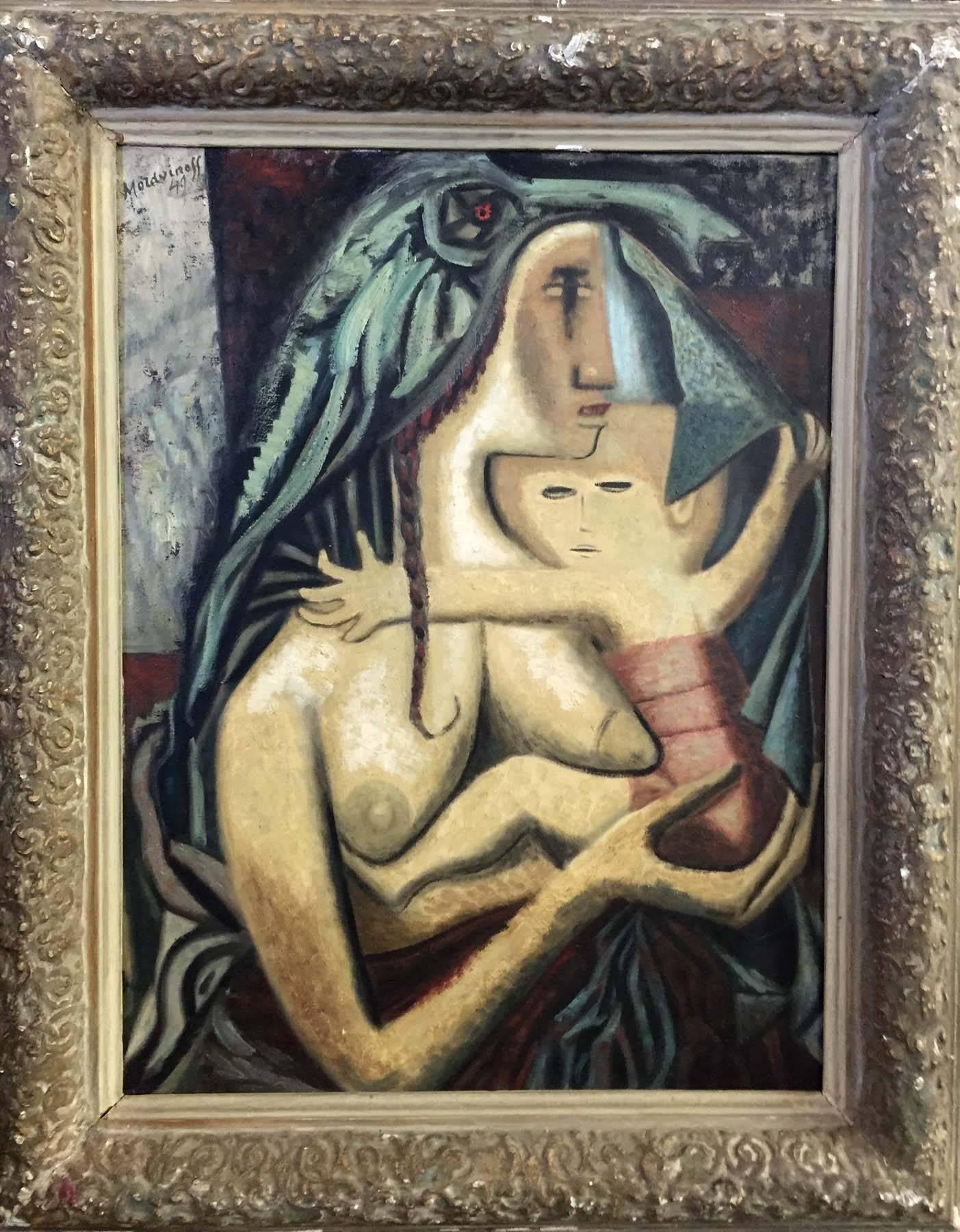 Mother and Child - Painting by Nicolas Mordvinoff