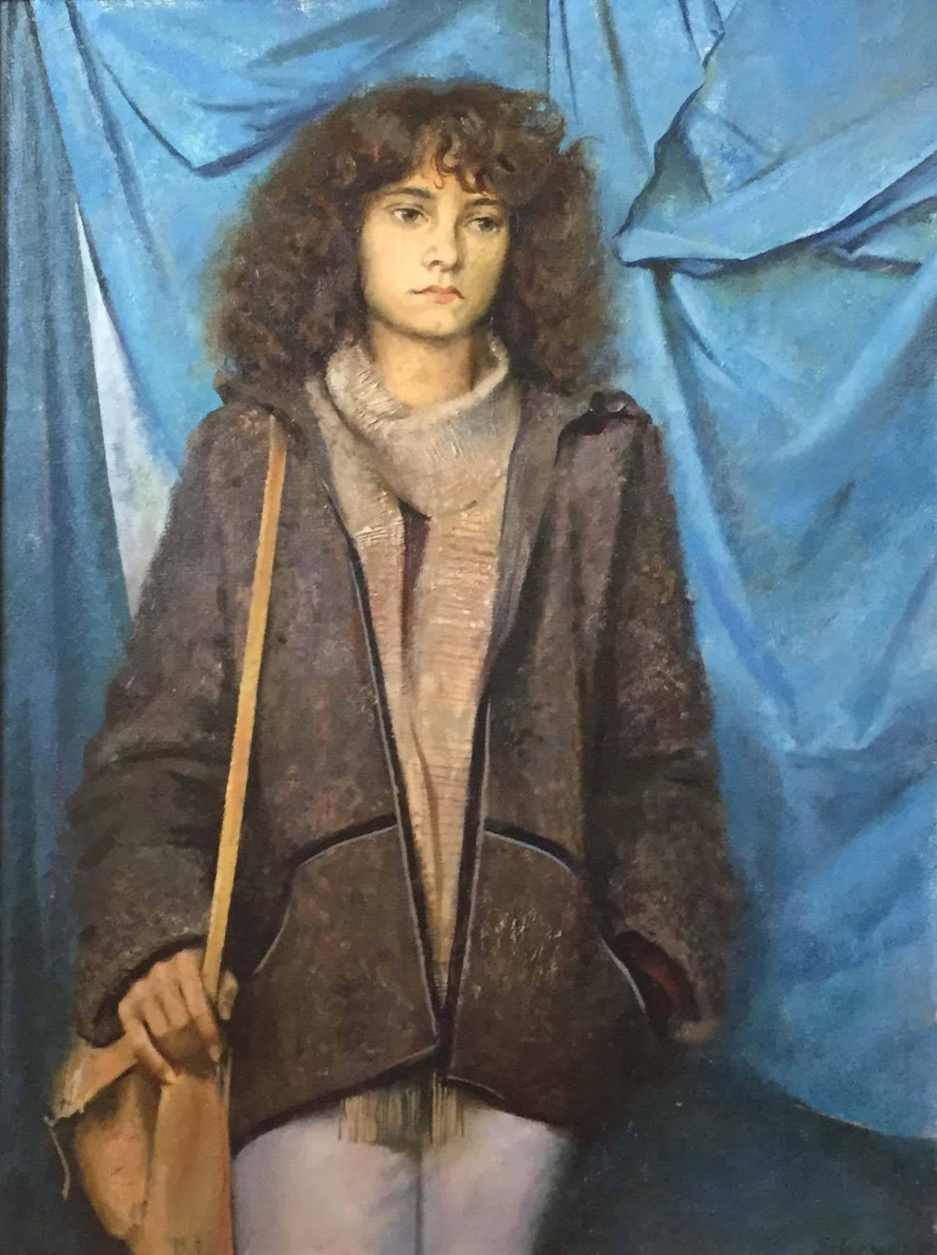 SULTAN YUSHAEV Figurative Painting - GIRL ON THE BLUE