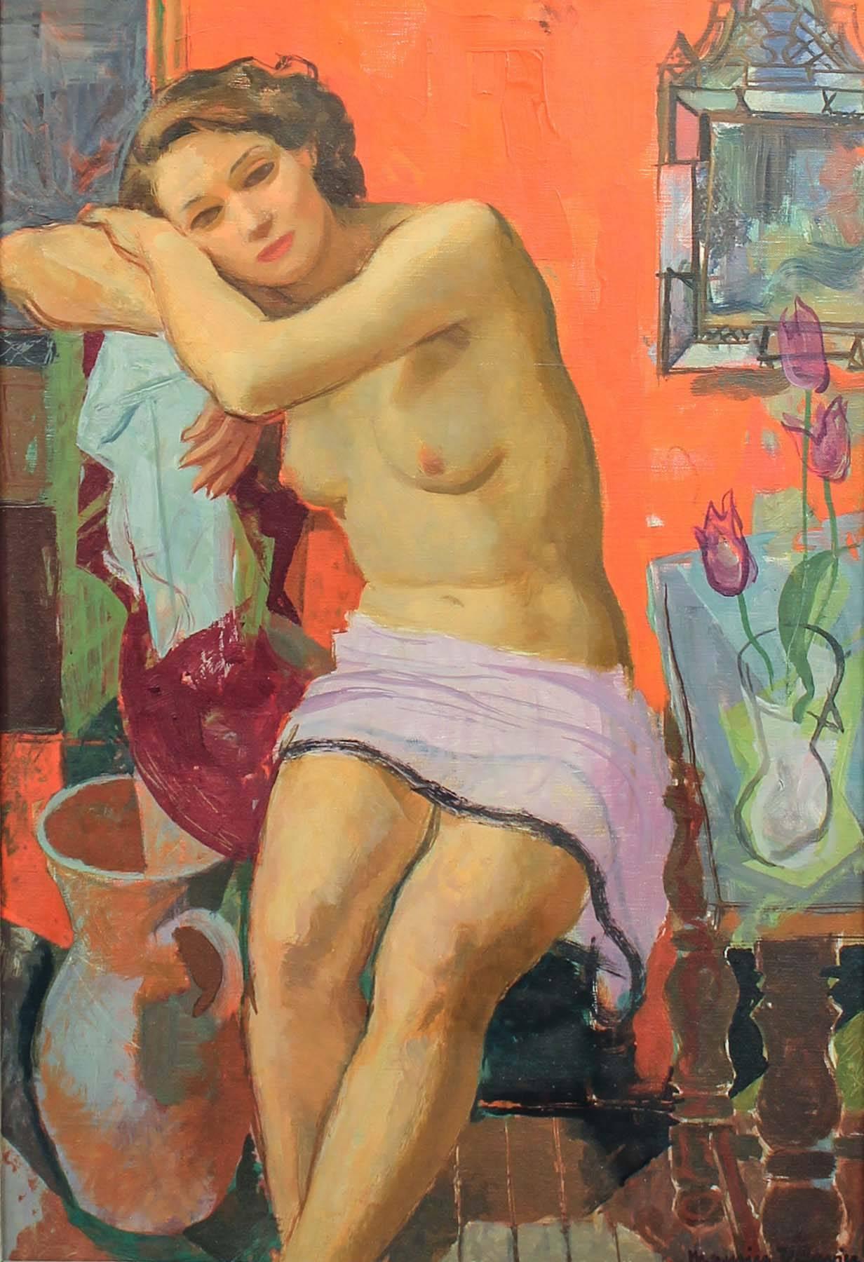 Maurice Delavier Nude Painting - Nude in Studio