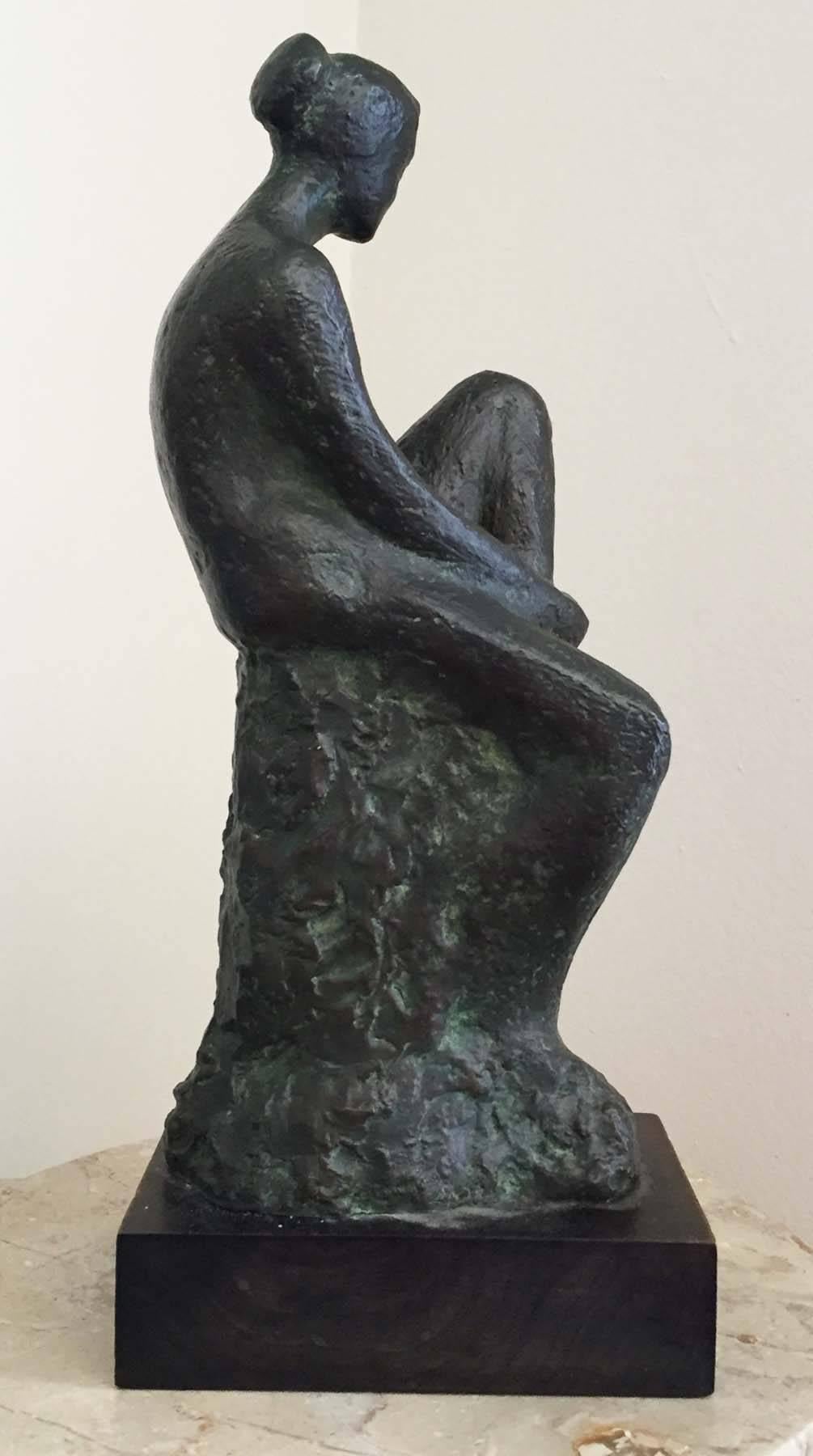 Woman on Rock - American Impressionist Sculpture by Harriet Hochberg