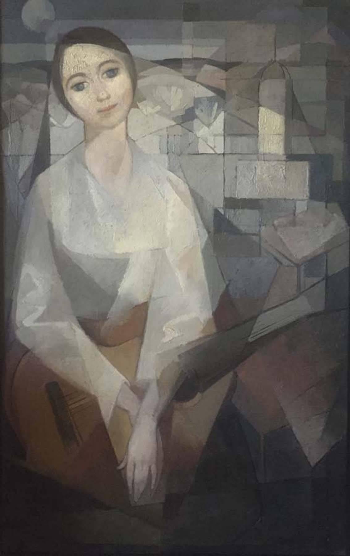 CARLES MADIROLAS Figurative Painting - Woman with Guitar