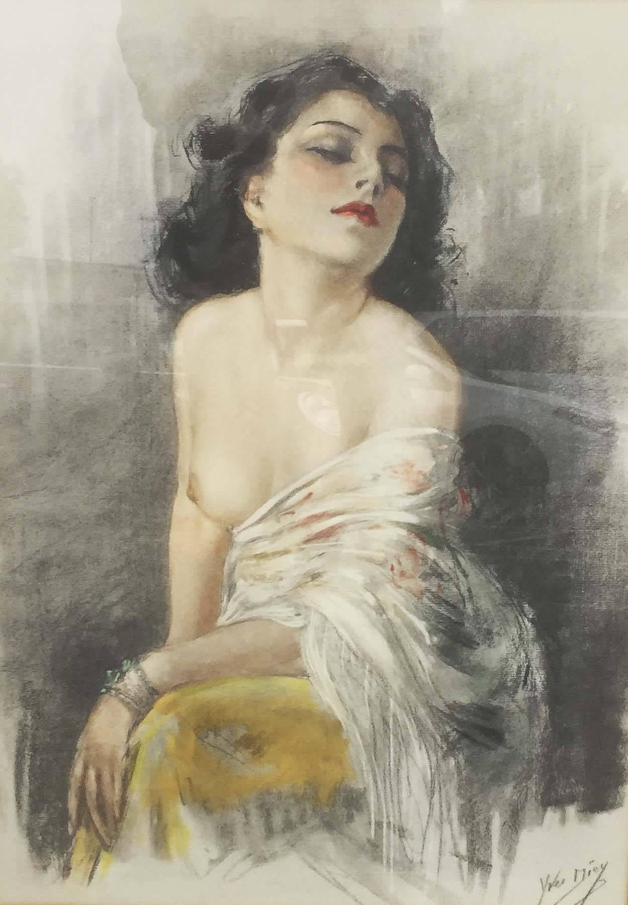 Yves Diey Figurative Painting - Art Deco French Nude