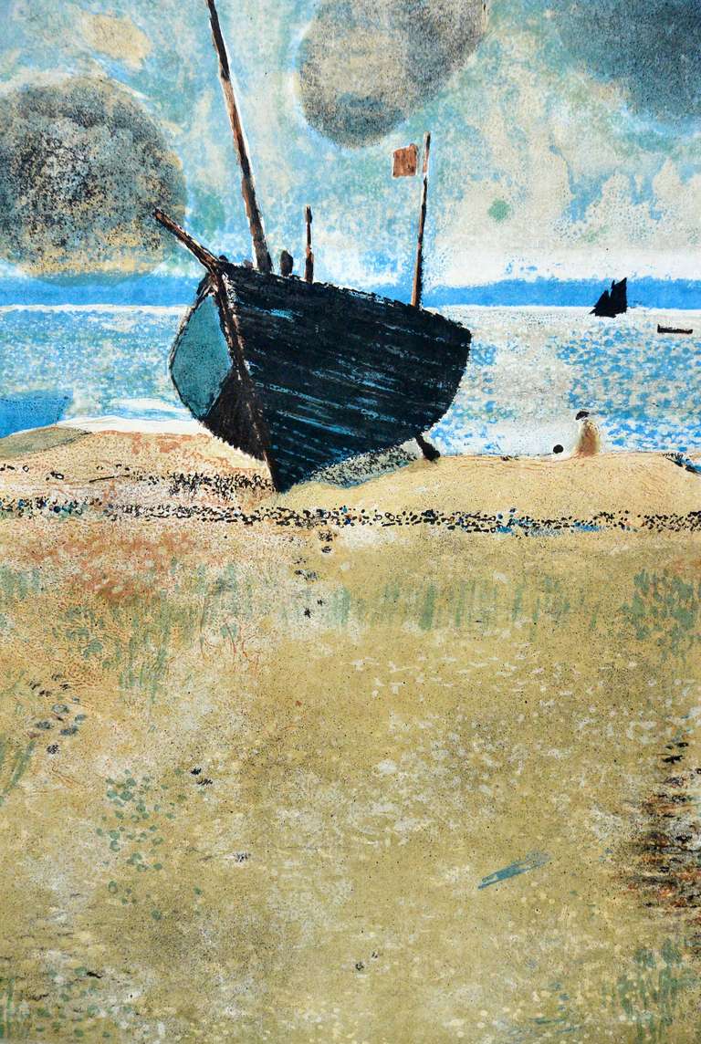 René Genis Landscape Print - Le Galet (La barque)