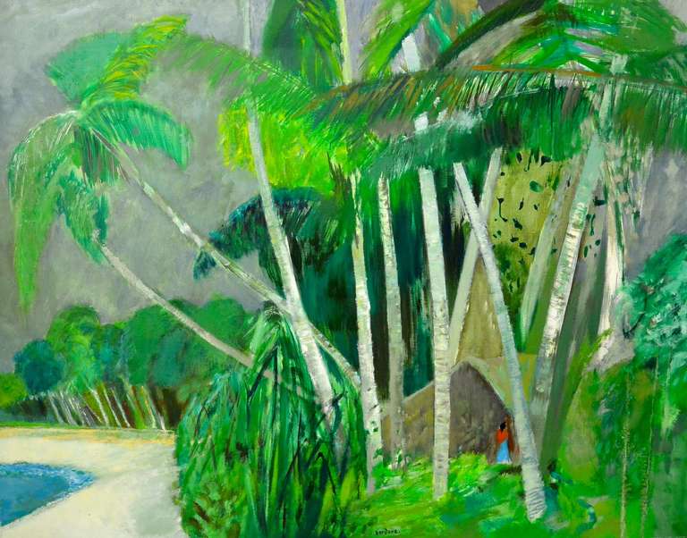 Guy Bardone Landscape Painting - Cocotiers a la hutte-Ceylan
