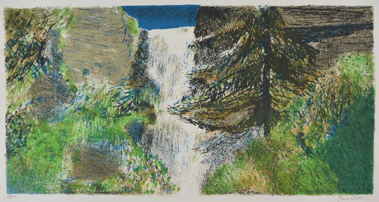 Guy Bardone Landscape Print - Waterfall in forest