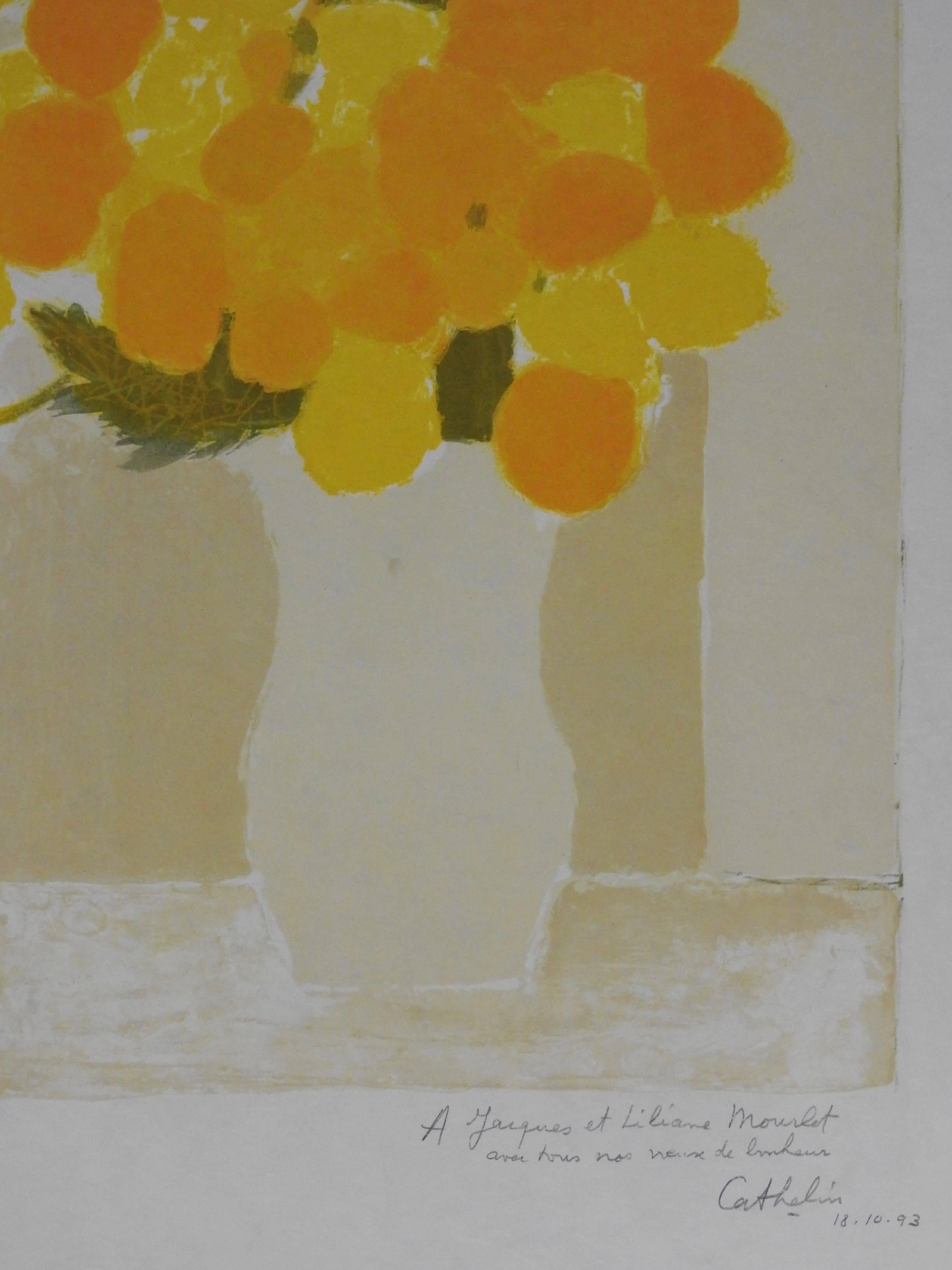 Still life of yellow and orange flowers  - Modern Print by Bernard Cathelin