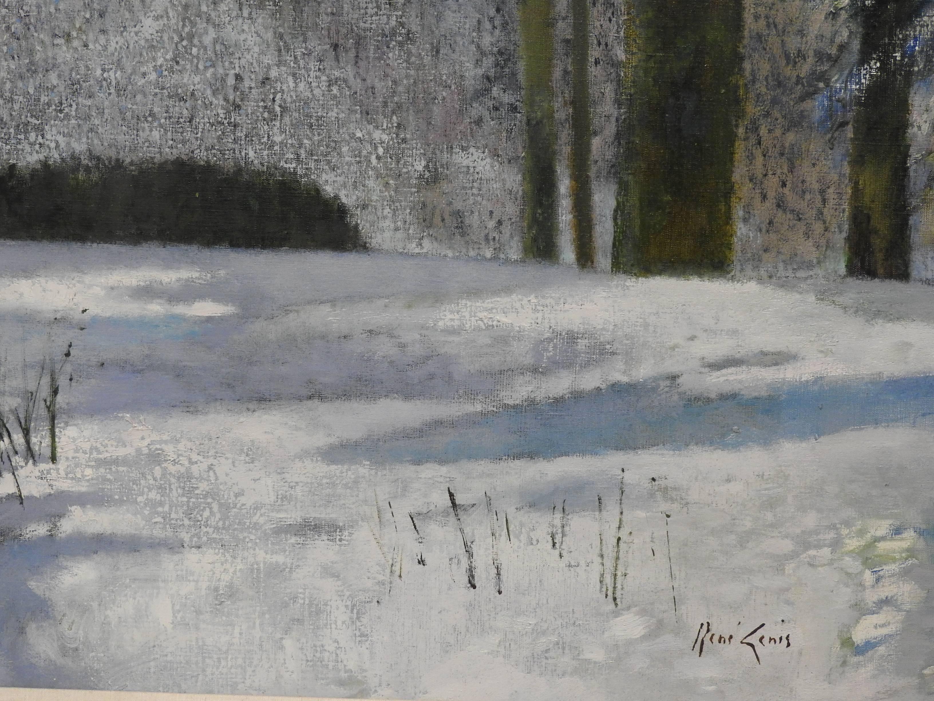 Matin de givre - Gray Landscape Painting by René Genis