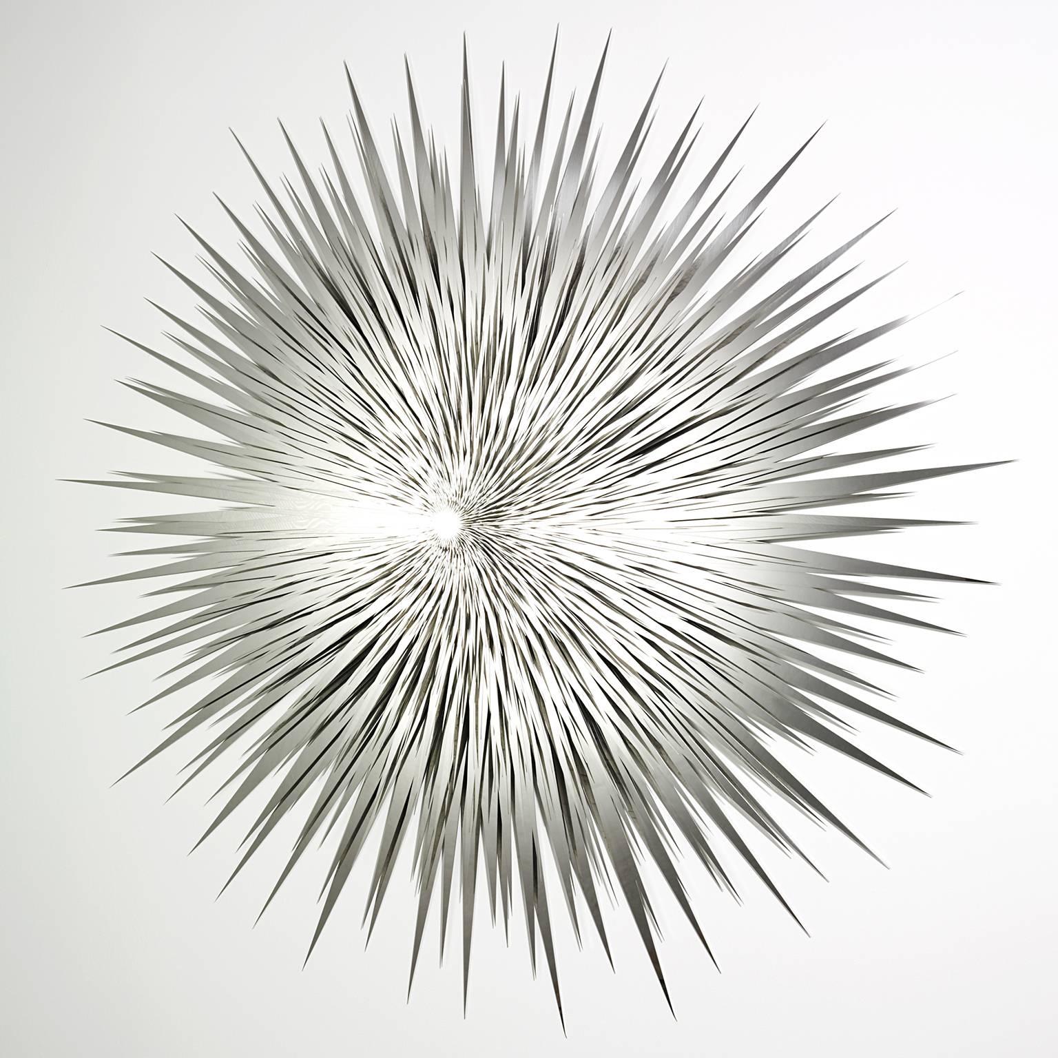 "Silver Sun No. 2", Large Stainless Steel Abstract Wall Sculpture, Metal  