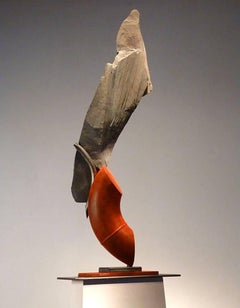"Cambre V", Sculpture abstraite en ardoise et acier, Contemporary, Metal, Stone, Orange
