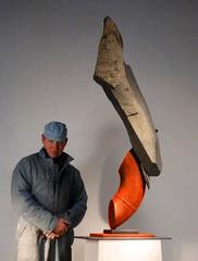 "Cambre V", Slate & Steel Abstract Sculpture, Contemporary, Metal, Stone, Orange