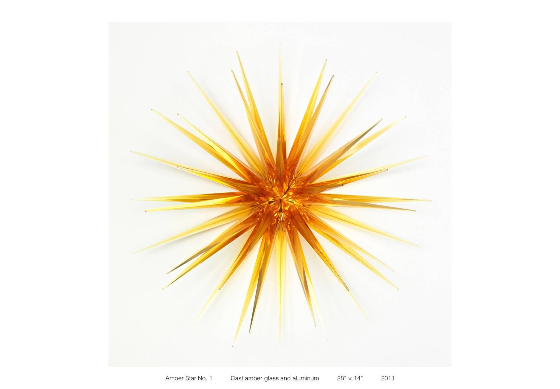 Norman Mooney Abstract Sculpture - "Amber Star No. 1" Cast Glass Wall Relief Sculpture, Yellow, Abstract