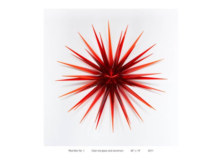 Norman Mooney Abstract Sculpture - "Red Star No. 1" Cast Glass Wall Relief Sculpture, Red, Abstract