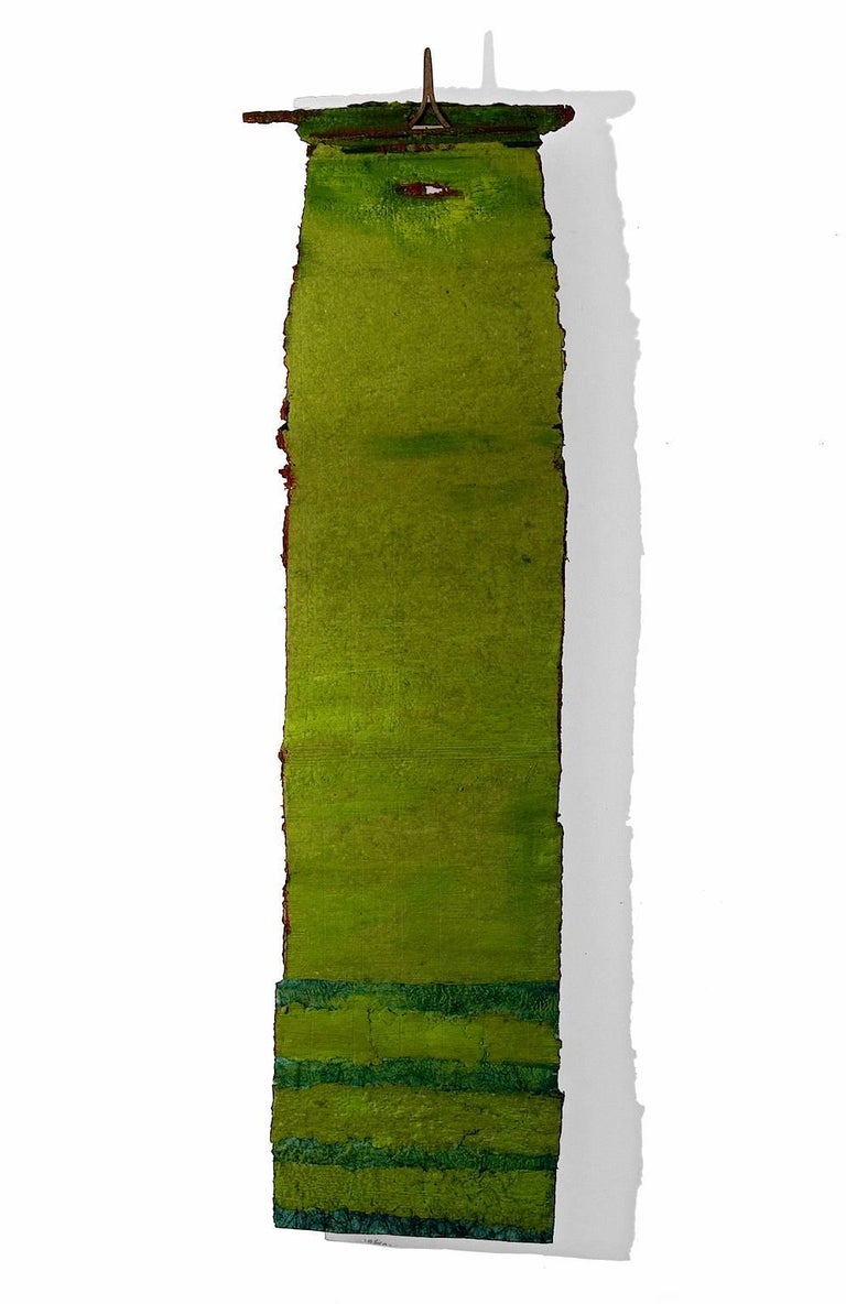 "Moss" Abstract, Hanging Wall Relief Sculpture, Handmade Paper Sculpture - Mixed Media Art by Joan Giordano