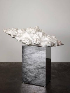 "Cumulus Stone No. 1" Large Abstract Carved Marble Sculpture, Mirror Base