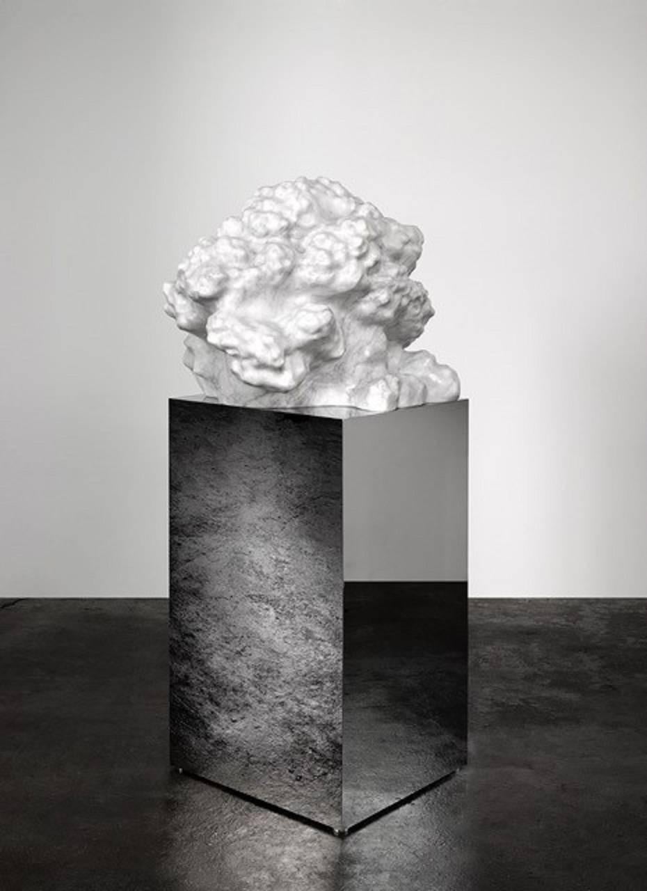 "Cumulus Stone No. 1", Large Abstract Carved Marble Sculpture, Mirror Base