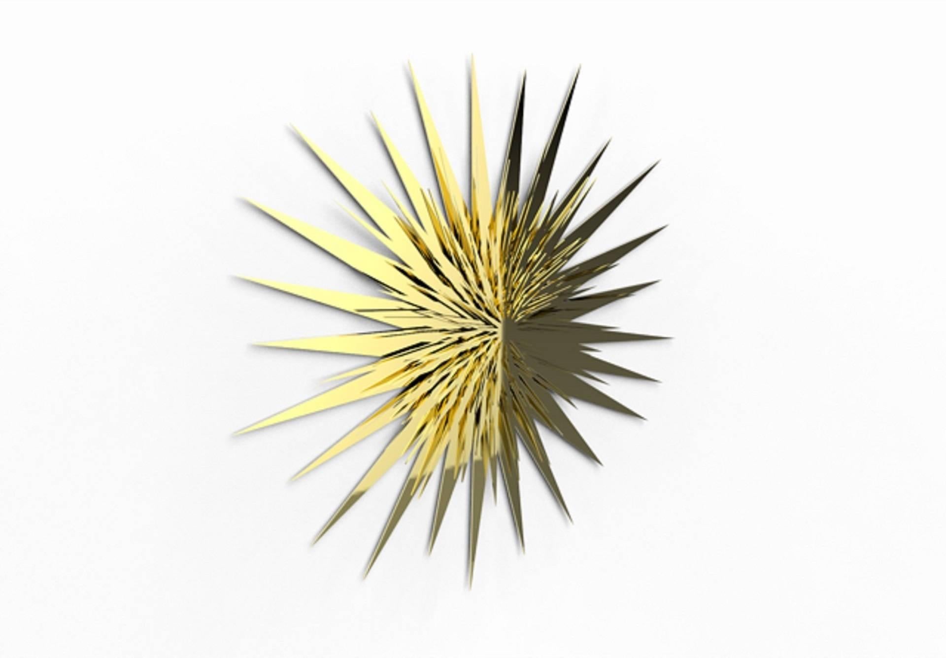 Norman Mooney Abstract Sculpture - "Golden Sun" Contemporary Bronze Wall Relief Sculpture, Abstract, Gold, Shiny