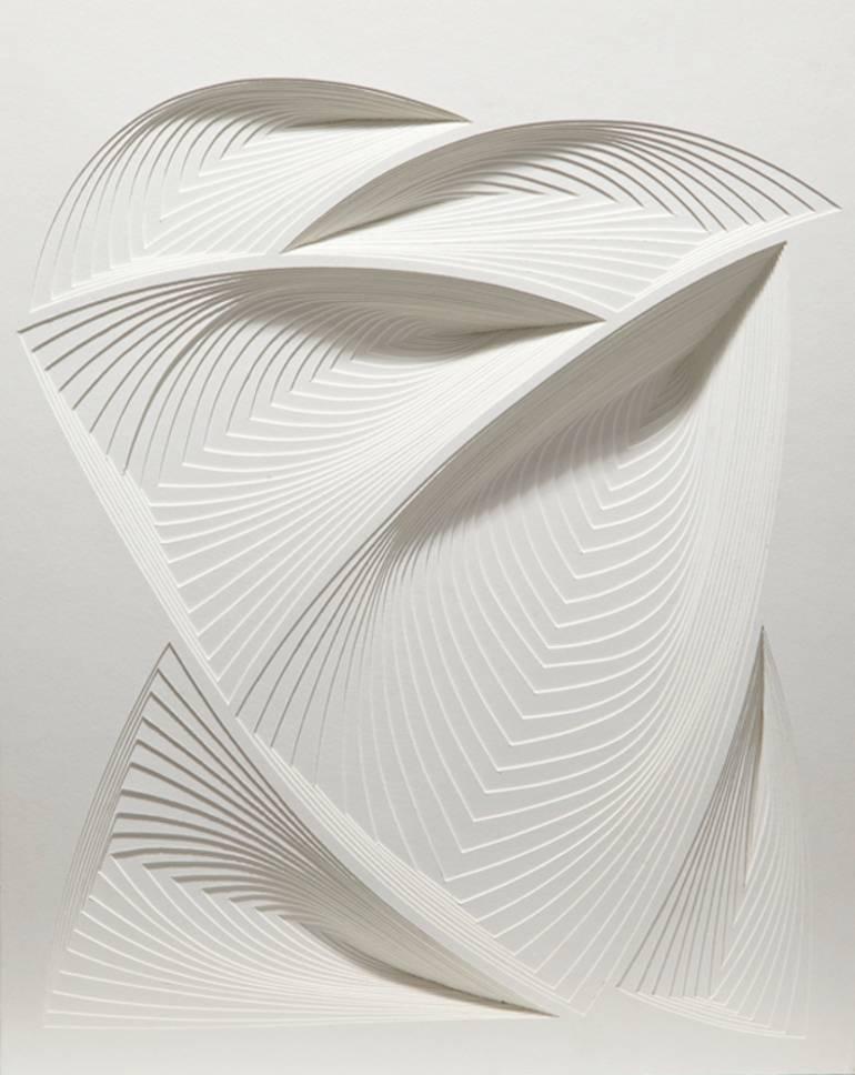 Elizabeth Gregory-Gruen Abstract Sculpture - "White Freeform - In", Hand Cut Paper Wall Relief Sculpture, Abstract