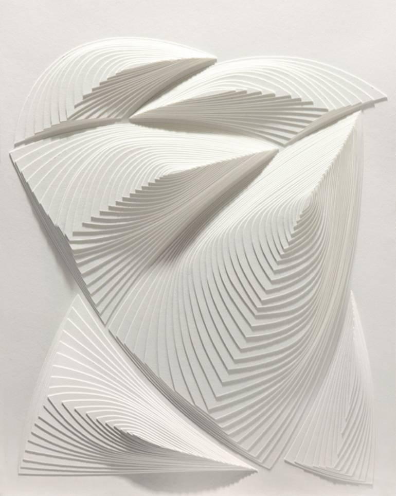 Elizabeth Gregory-Gruen Abstract Sculpture – "White Freeform - Out", Hand Cut Paper Wall Relief Sculpture, Abstract