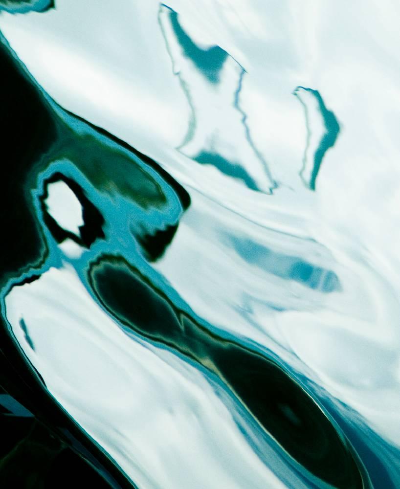 Water Reflection, Abstract Color Photography by Geoffrey Baris, Blue, Black