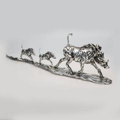 Lucy Kinsella 'Warthog Family' Sterling Silver Sculpture 