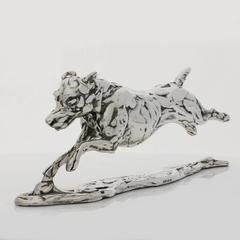 'Stretched Terrier' Sterling Silver Sculpture By Lucy Kinsella