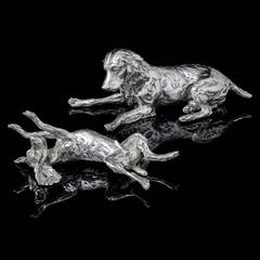 Lucy Kinsella 'Spaniel and Pup' sterling silver sculpture 12