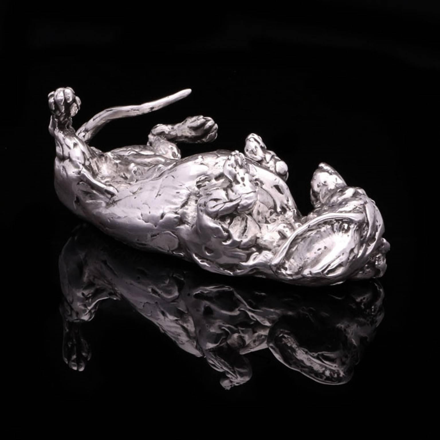 'Rolling terrier' sterling silver sculpture - Sculpture by Lucy Kinsella