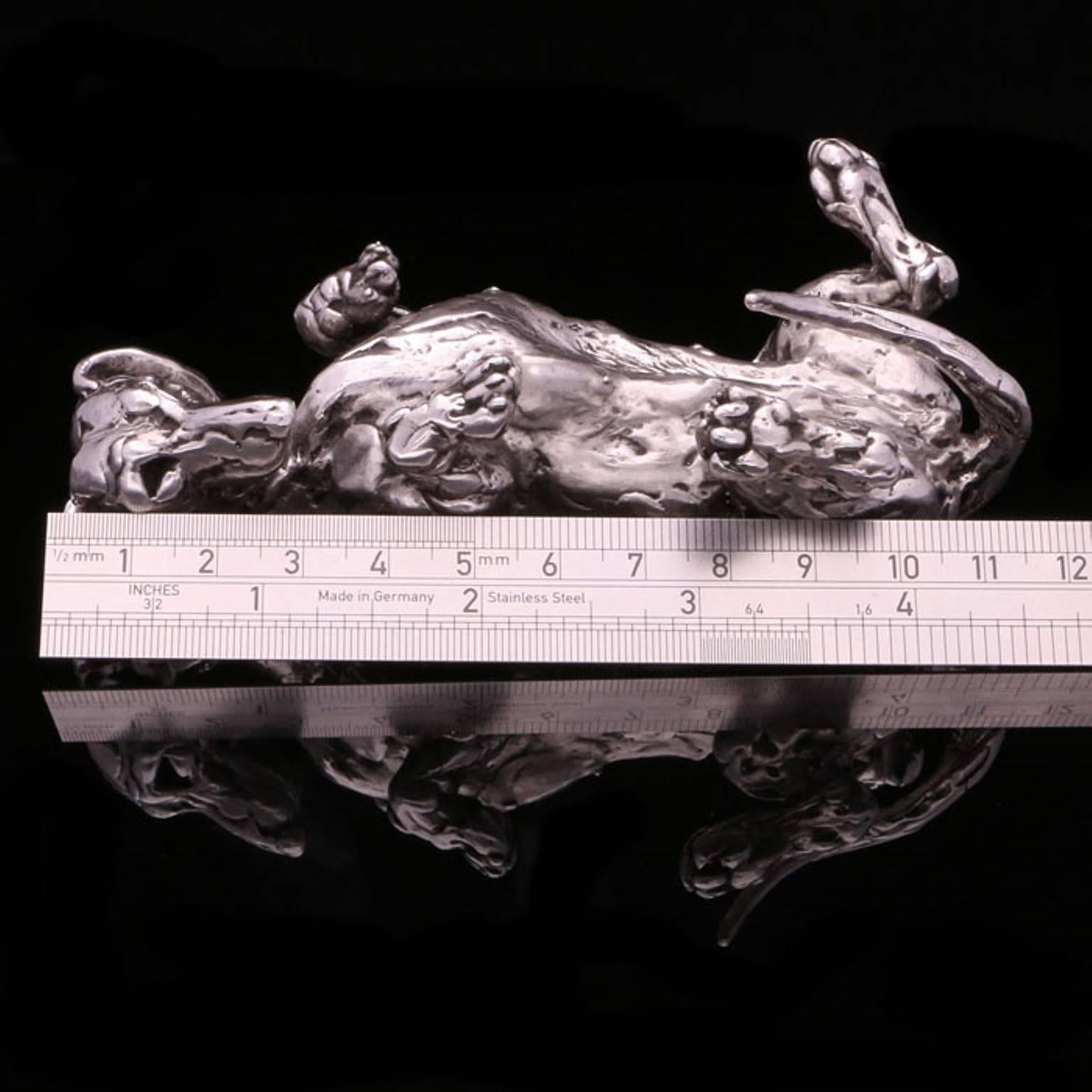 'Rolling terrier' sterling silver sculpture - Contemporary Sculpture by Lucy Kinsella