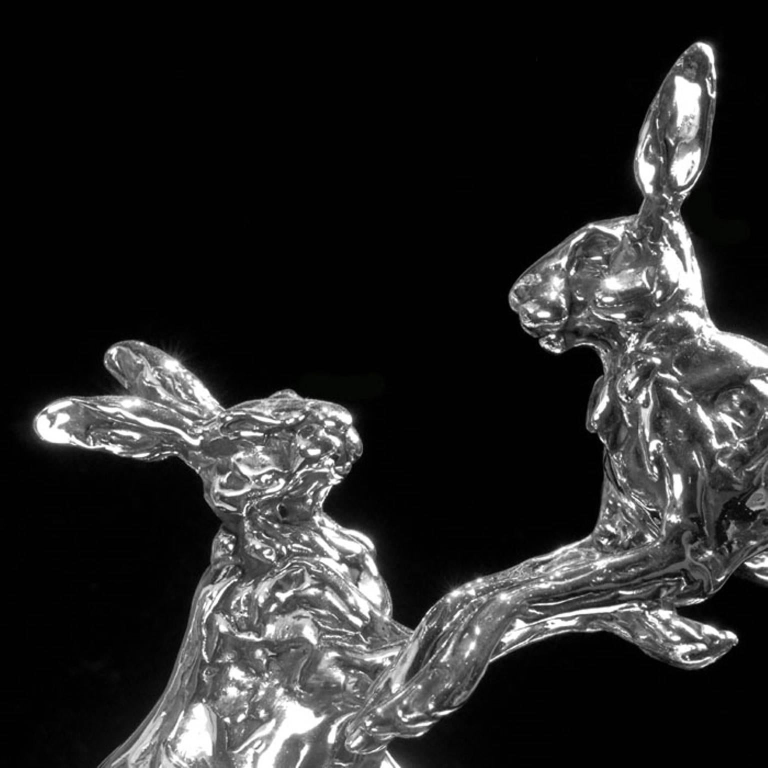 Lucy Kinsella 'Leaping Hares' sterling silver sculpture 2