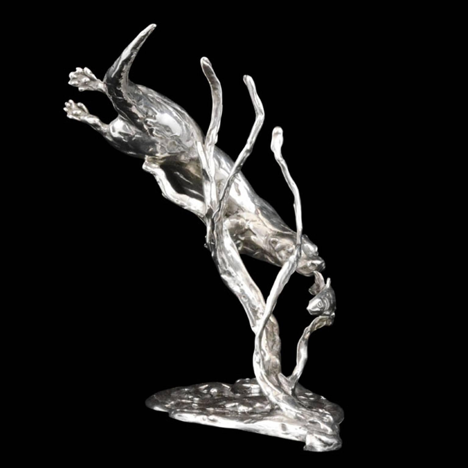 'Otter Chasing Trout' Sterling Silver Sculpture By Lucy Kinsella 1