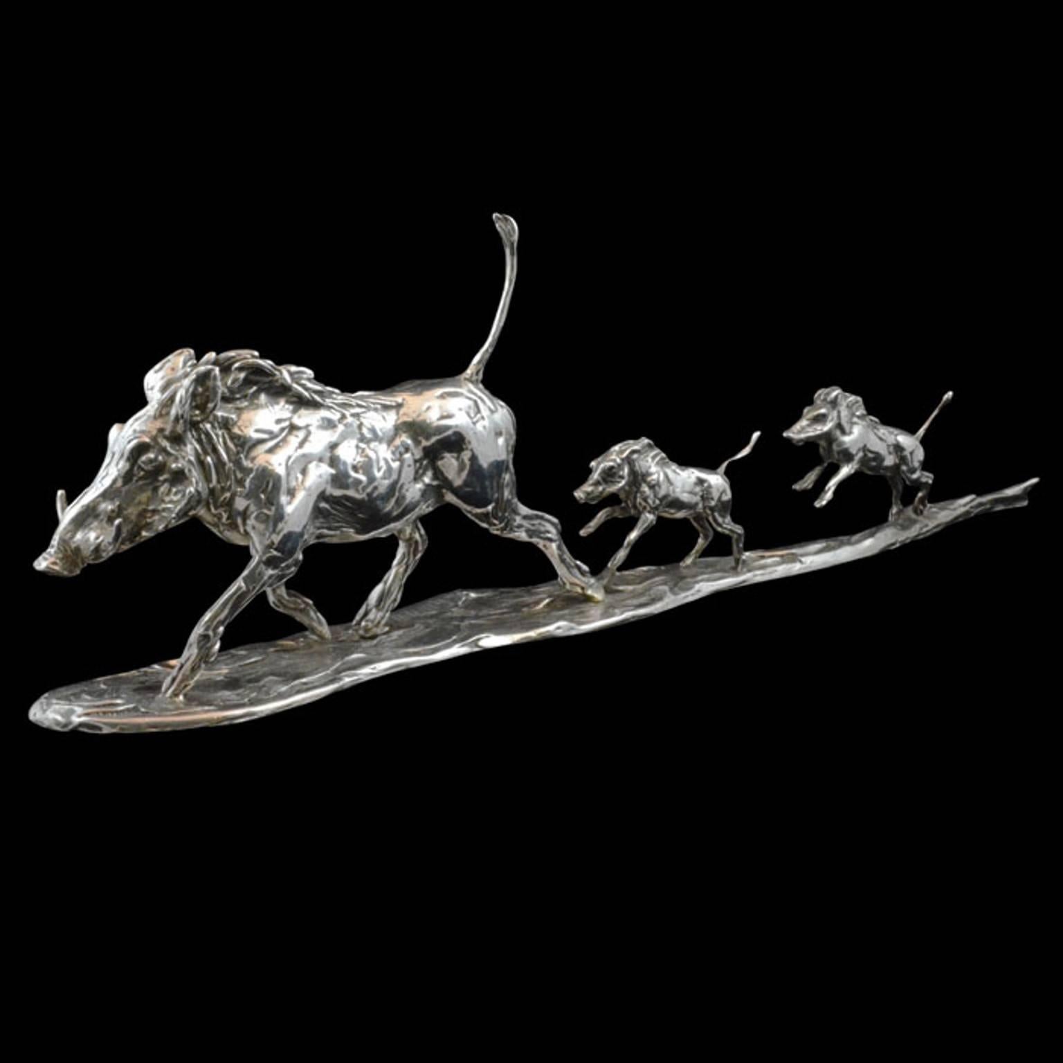 Lucy Kinsella 'Warthog Family' Sterling Silver Sculpture  1