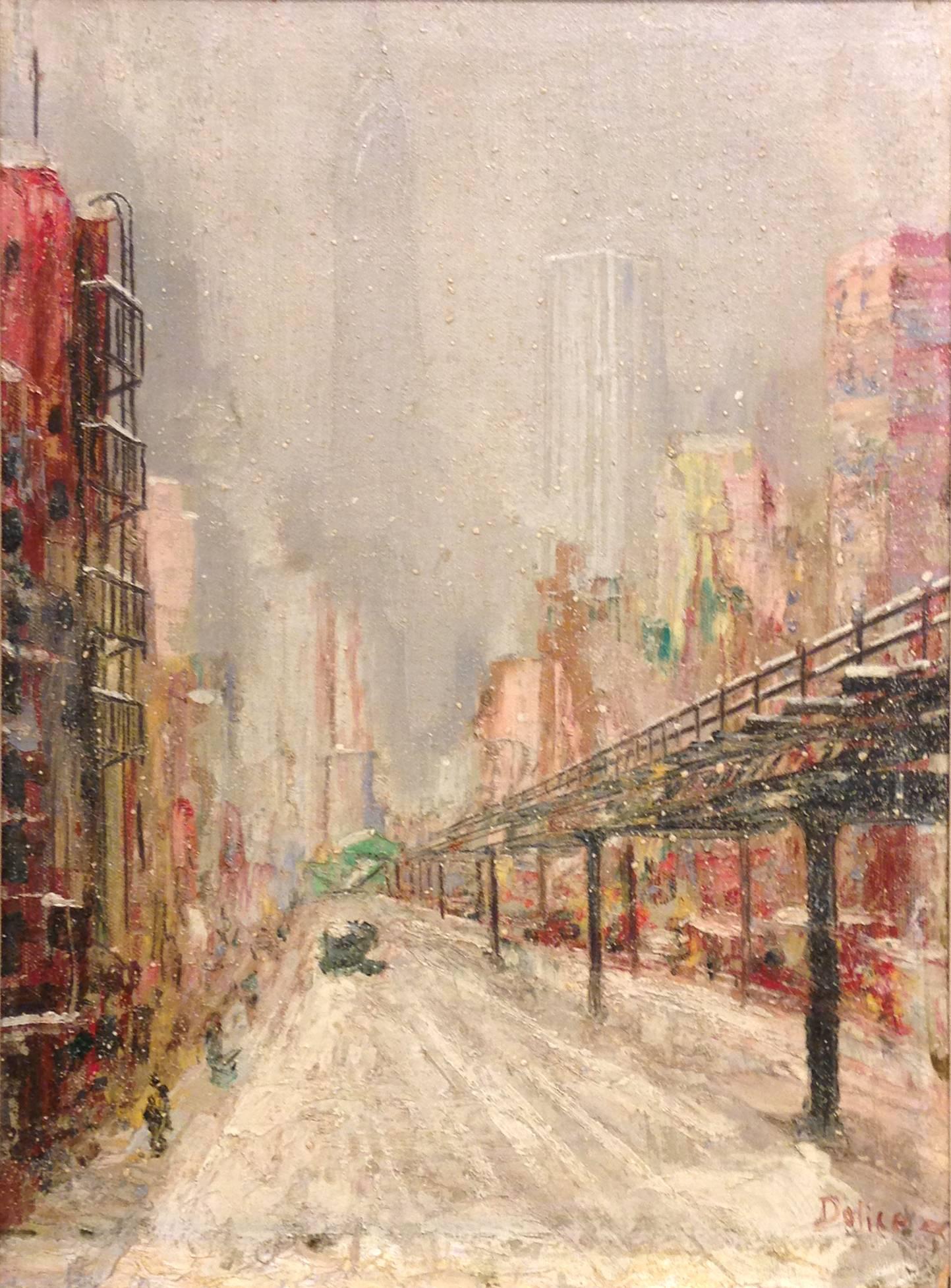 Third Avenue El - Painting by Leon Dolice