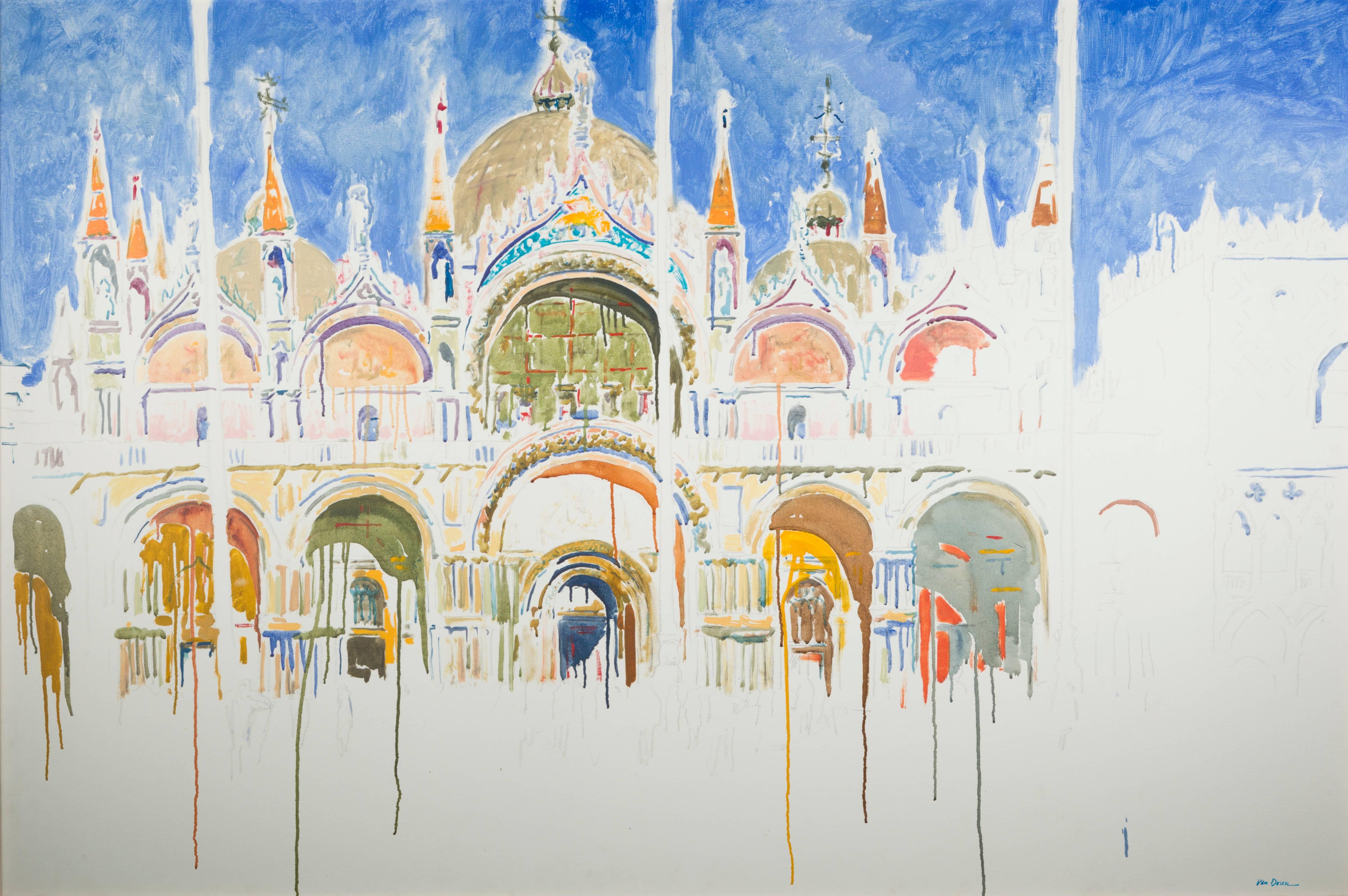 Exterior of the Basilica, Venice, Italy - Painting by Adam Van Doren