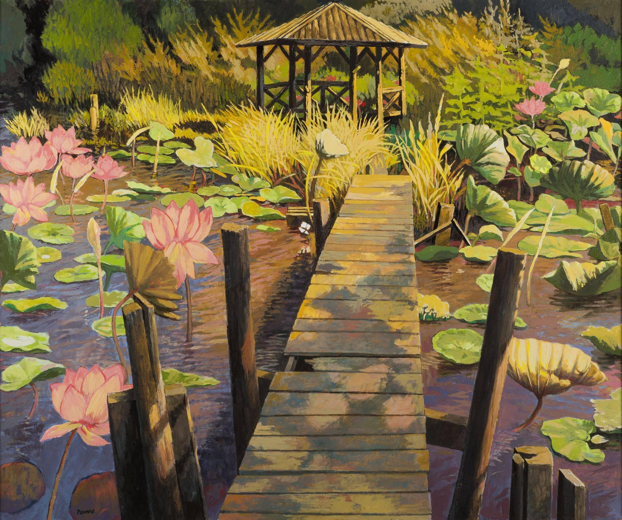 Anne Lyman Powers Landscape Painting - Lotus Garden
