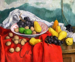 Vintage Still Life with Grapes, Pears, and Walnuts