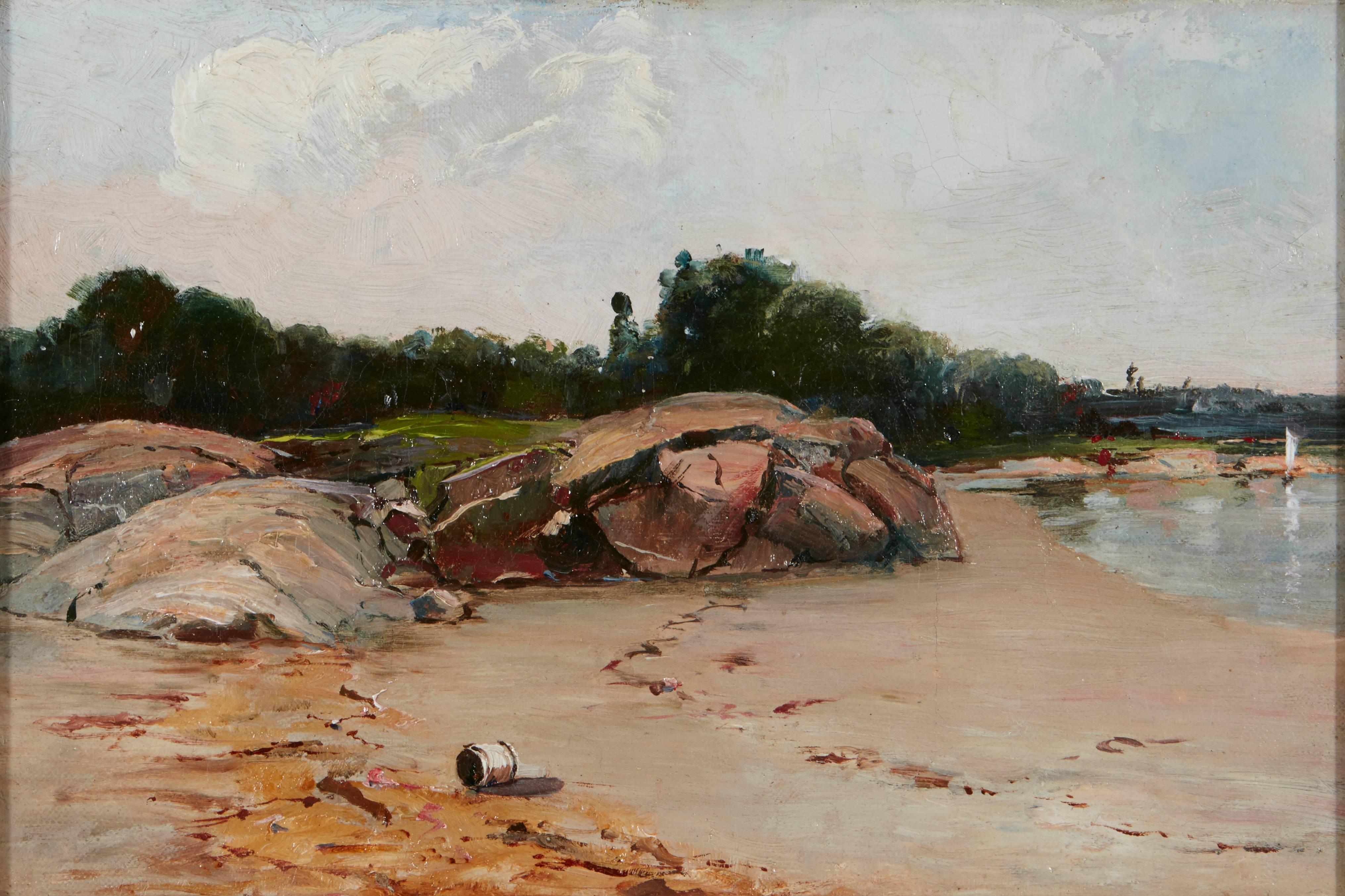 Landscape Painting Charles Edwin Lewis Green - Côte de roche