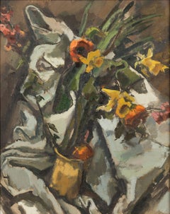 Das Stillleben mit Daffodils und Pfirsichblumen