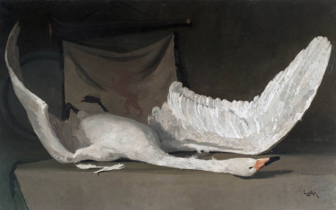 Leendert van der Vlist Figurative Painting - The dead swan