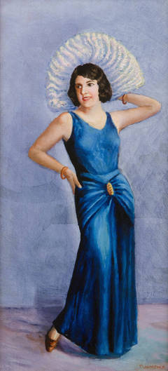 Lady in blue gown holding a fan