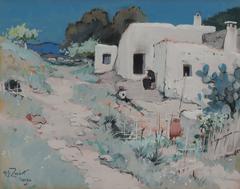 Vintage Ibiza with white cottages