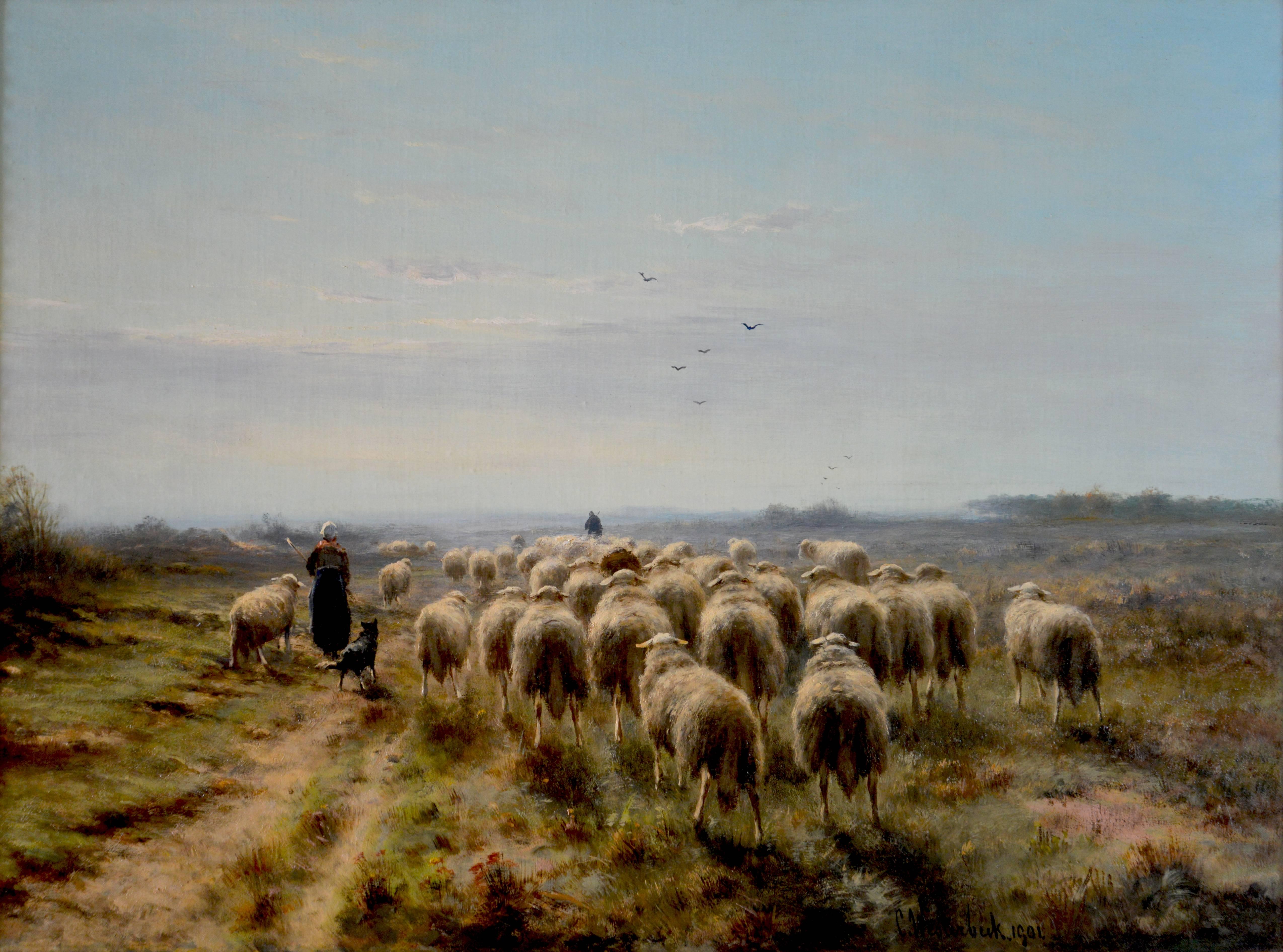 CORNELIS WESTERBEEK Landscape Painting - Sheep in heath-land